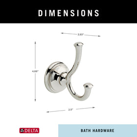 Delta Cassidy double towel hook polished nickel close-up showing durable finish