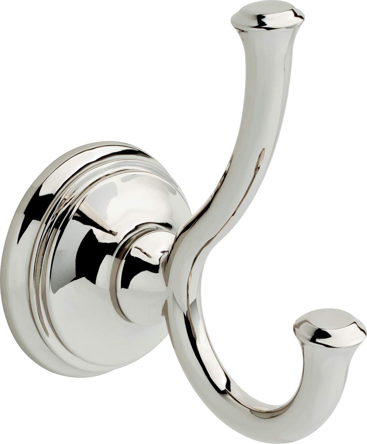 Delta Cassidy double towel hook polished nickel front view for sturdy bathroom organization