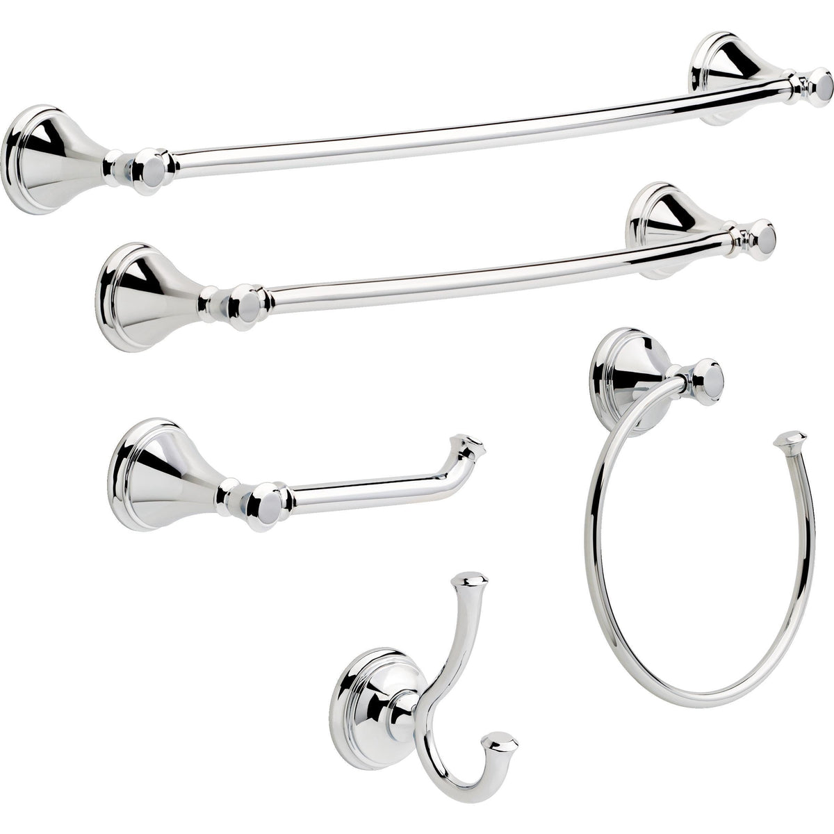 Delta Cassidy square-ring chrome towel holder complements traditional bathrooms