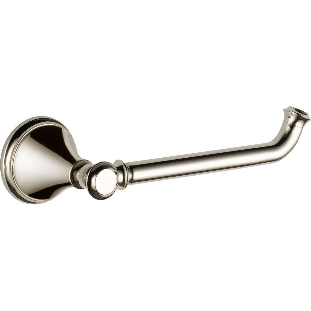 Delta Cassidy tissue holder polished nickel wall mount closeup, durable finish resists tarnish and corrosion