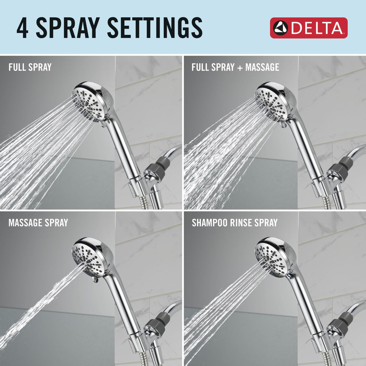 Delta chrome handheld shower head with lifetime warranty and durable finish