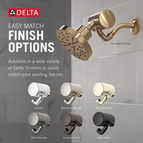 Shower setup with Delta Clarifi installed on a standard wall arm.