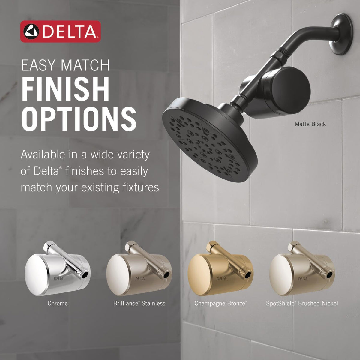 DELTA Clarifi shower filter attachment chrome finish adds a sleek, modern look.