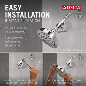 DELTA Clarifi shower filter attachment water flow demonstrates improved water quality and feel.