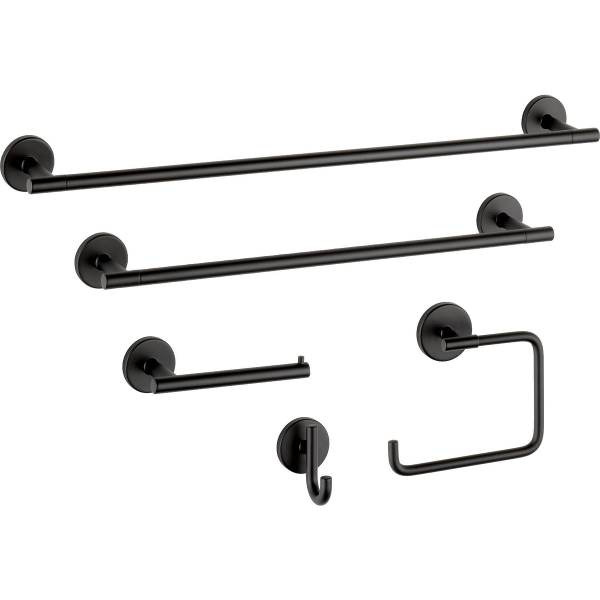 Close-up of Delta matte black finish on towel holder