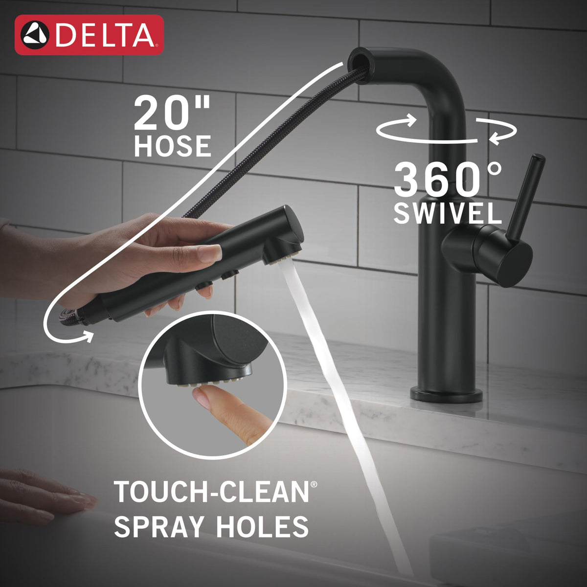 Delta Daneri deck plate included for versatile 1- or 3-hole installs.