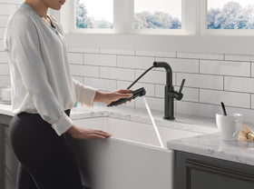 Delta Daneri matte black faucet with single-hole design for easy installation.