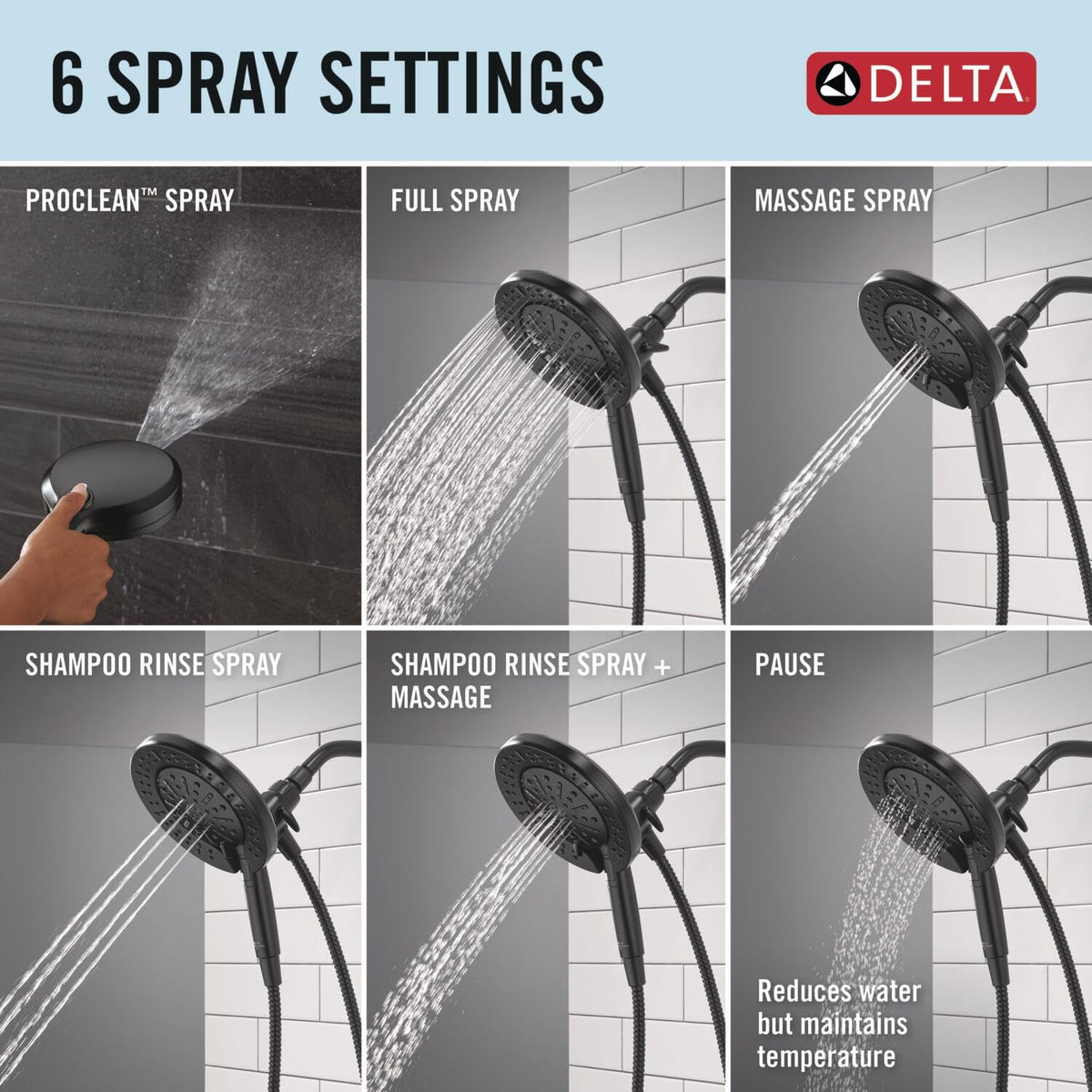 Delta detachable hand shower in2ition dock shows versatile, convenient showering.