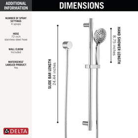 Delta detachable shower head with Touch-Clean spray holes for quick cleaning.