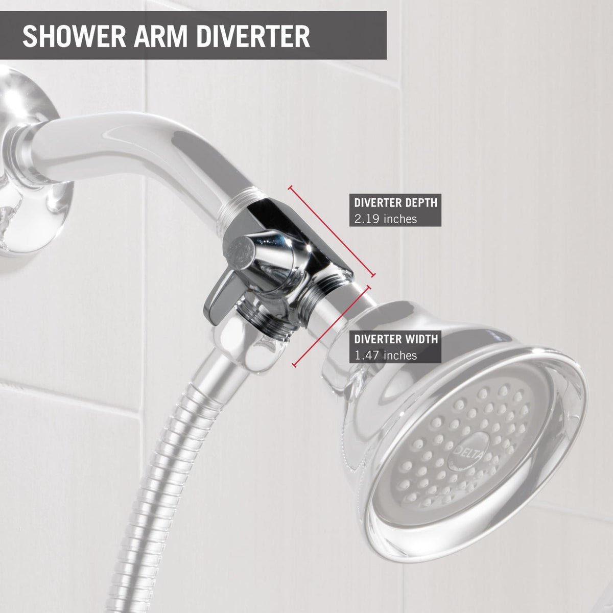 Delta diverter chrome component highlights brass construction and durability