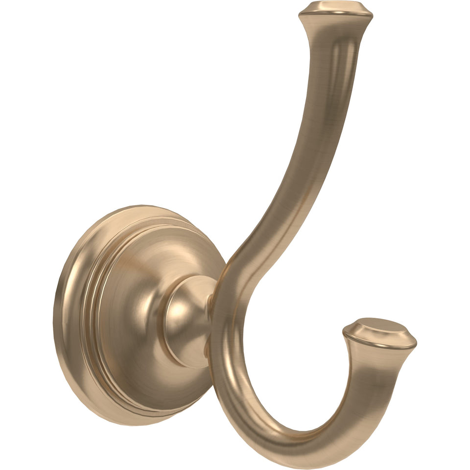Delta Double Towel Hook in champagne bronze on wall for organized towels.