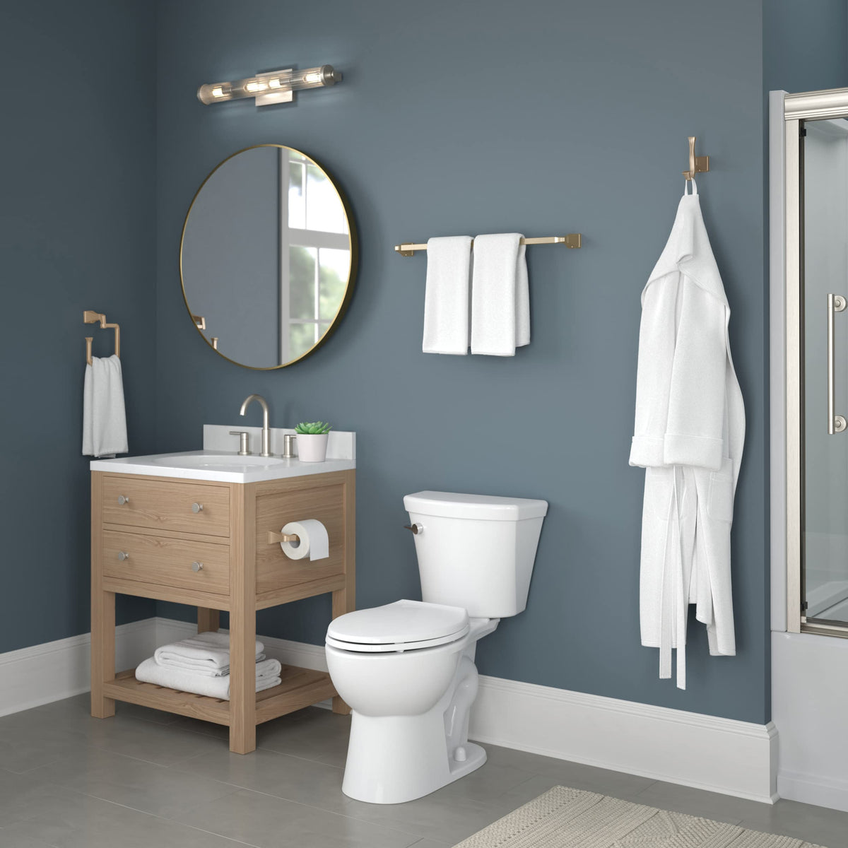 Delta Dryden towel hook in champagne bronze finish enhances decor.