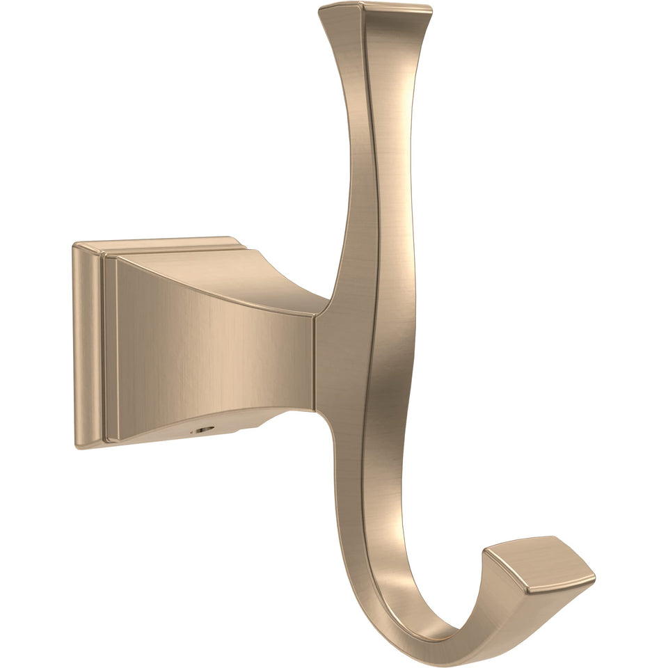 Delta Dryden towel hook front view in champagne bronze, space-saving design.