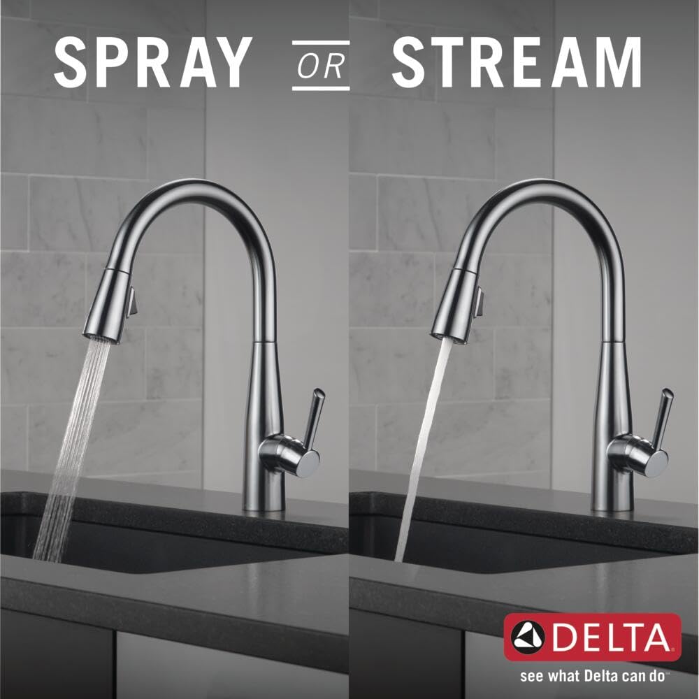 Delta Essa corrosion-resistant Brilliance finish designed for daily kitchen use.