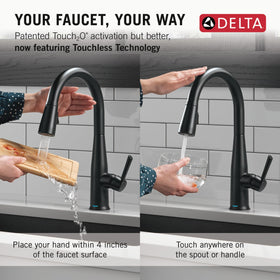Delta Essa matte black finish adds contemporary style and easy cleaning