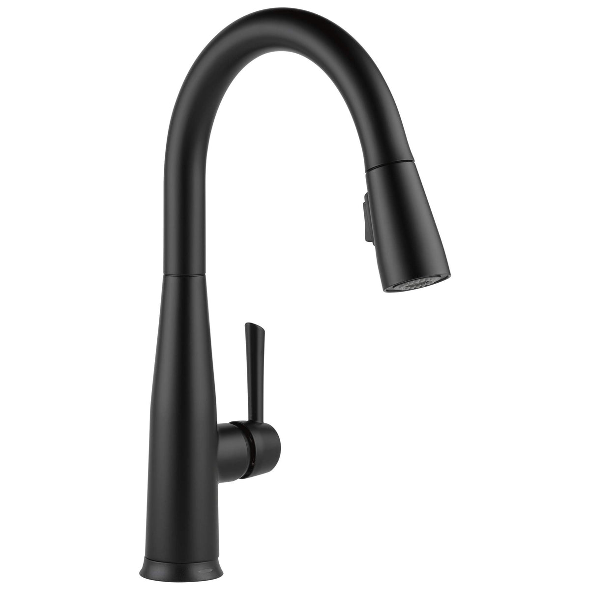 Delta Essa matte black faucet with pull-down spray showing elegant design and versatile flow control