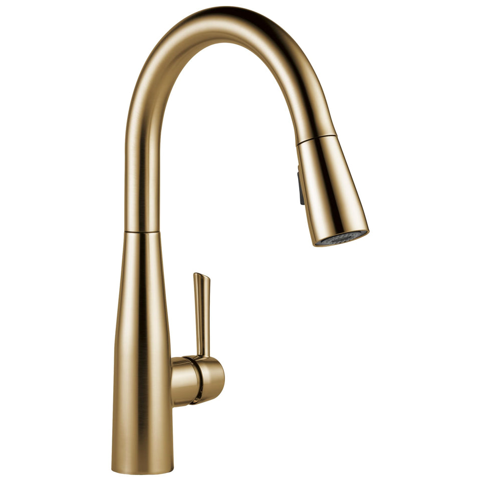 Delta Essa pull-down faucet with magnetic docking keeps the sprayer securely in place.
