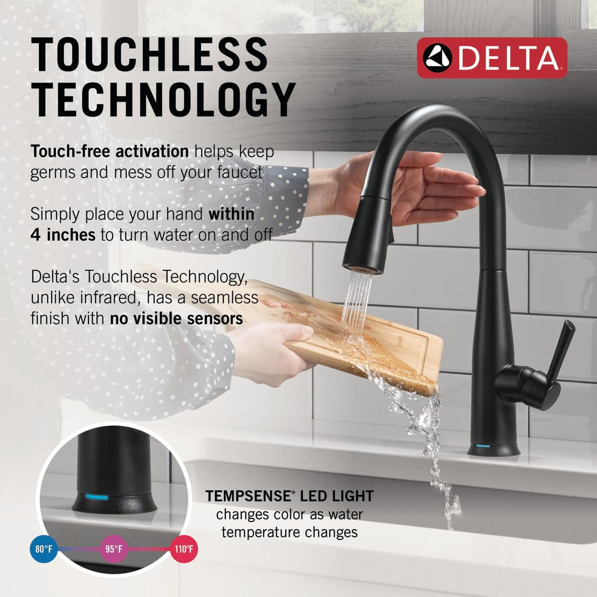 Delta Essa pull-down spray on a sleek faucet for flexible cleaning tasks