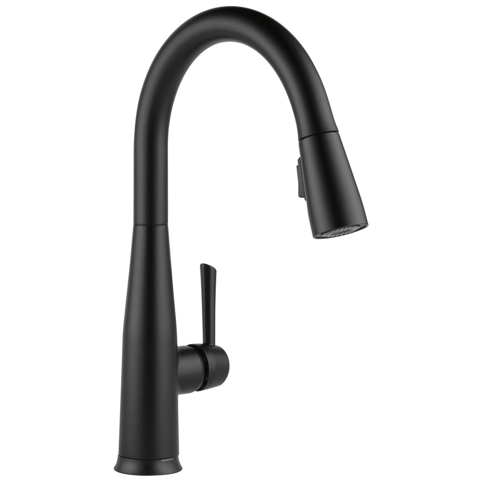 Delta Essa touchless kitchen faucet with pull-down spray for hands-free control in a modern kitchen