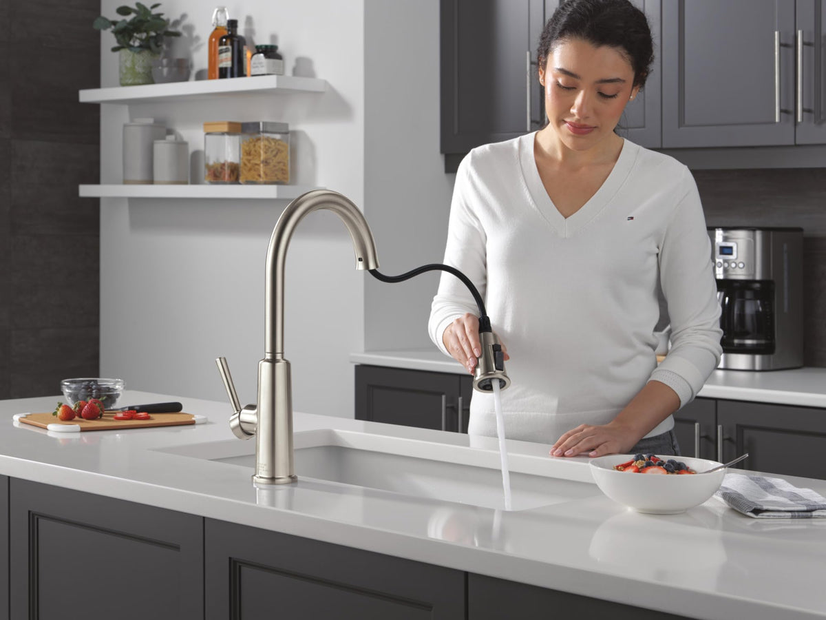 Delta Finnridge brushed nickel finish resists corrosion during daily use