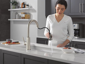 Delta Finnridge brushed nickel finish resists corrosion during daily use