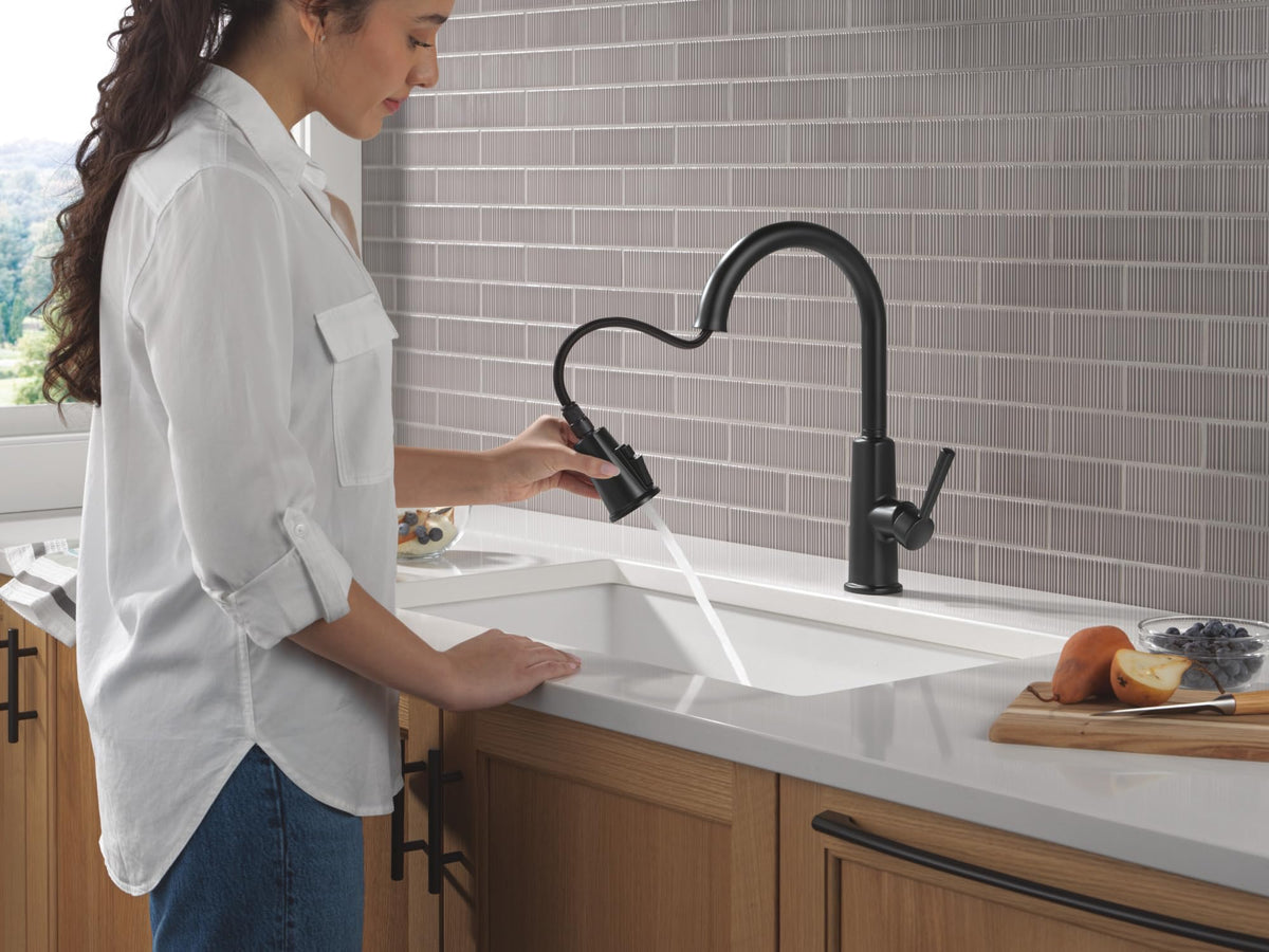 Delta Finnridge wide-fan ProClean spray covers more surface area for quick cleanup