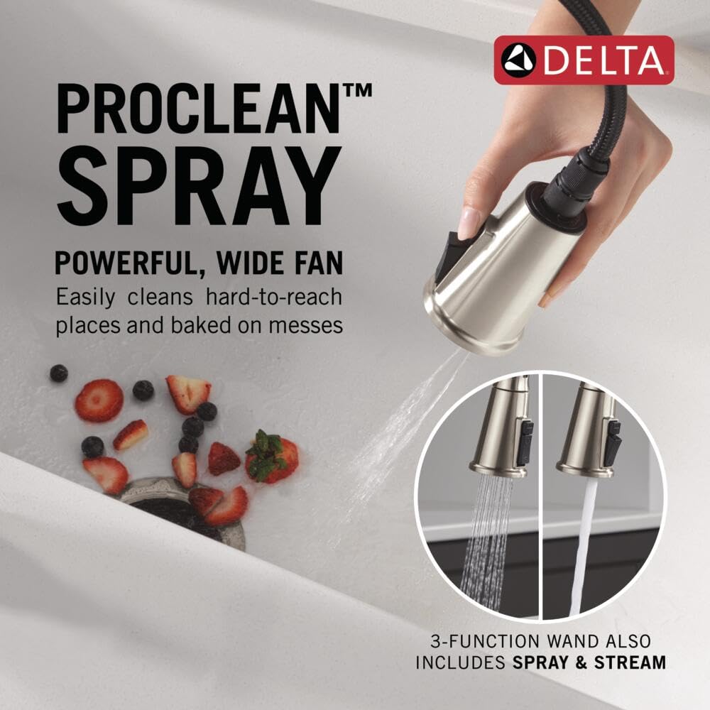 Delta Finnridge ProClean spray delivers wide, thorough rinsing