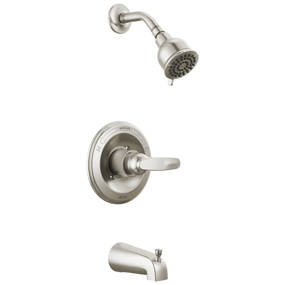 Delta Foundations 13 Series 2-Spray Bath-Shower Set shown with versatile two-spray options for the bath and shower.