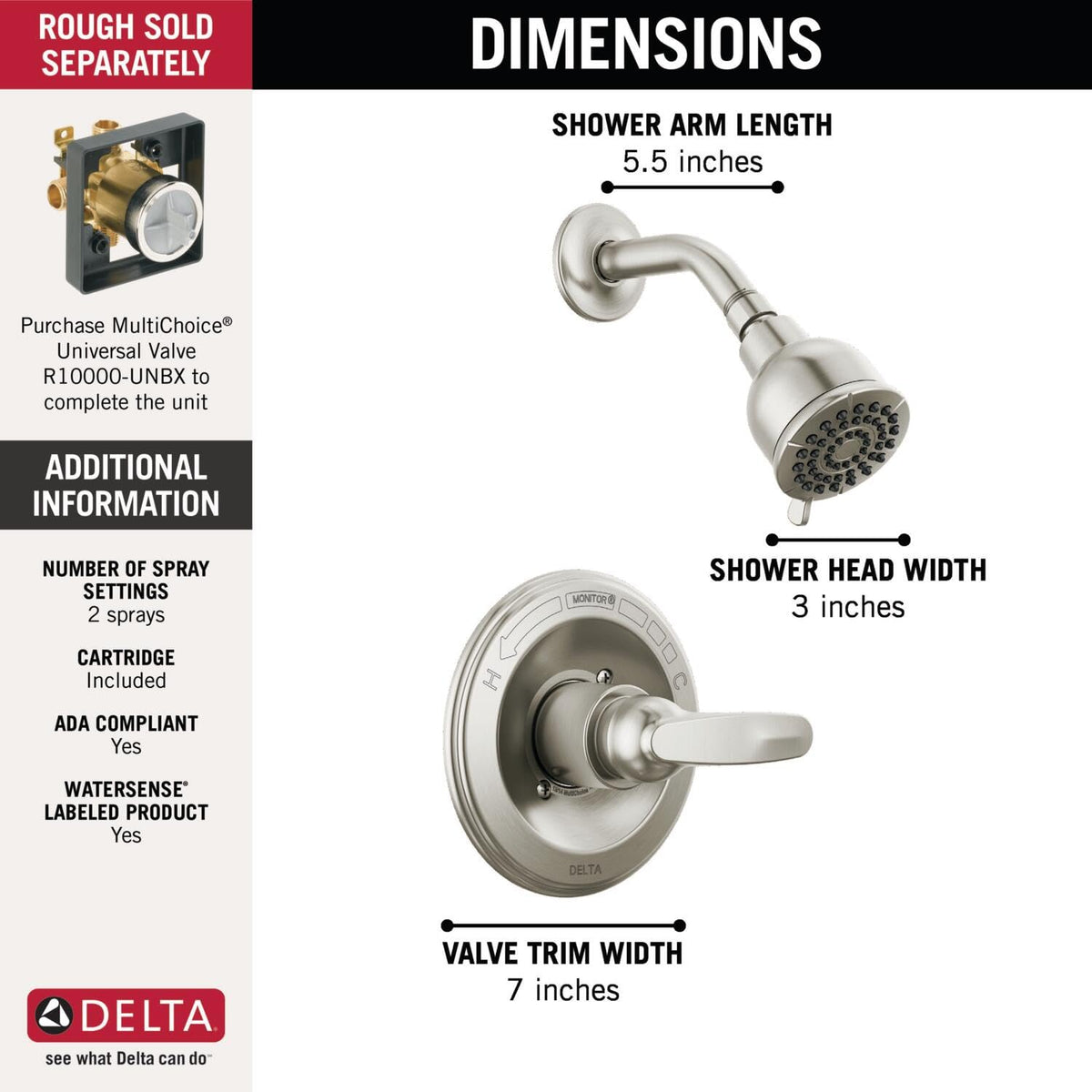 Delta Foundations monitor valve cartridge maintains consistent temperature during showers.