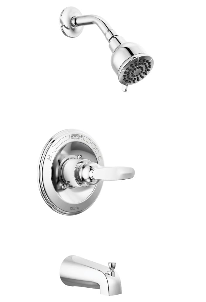 Delta Foundations 13 Series shower head delivers a steady, refreshing spray.