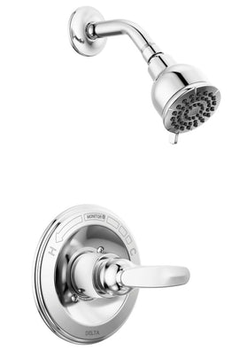 Delta Foundations 13 Series shower trim in chrome adds a cohesive, durable bath update.