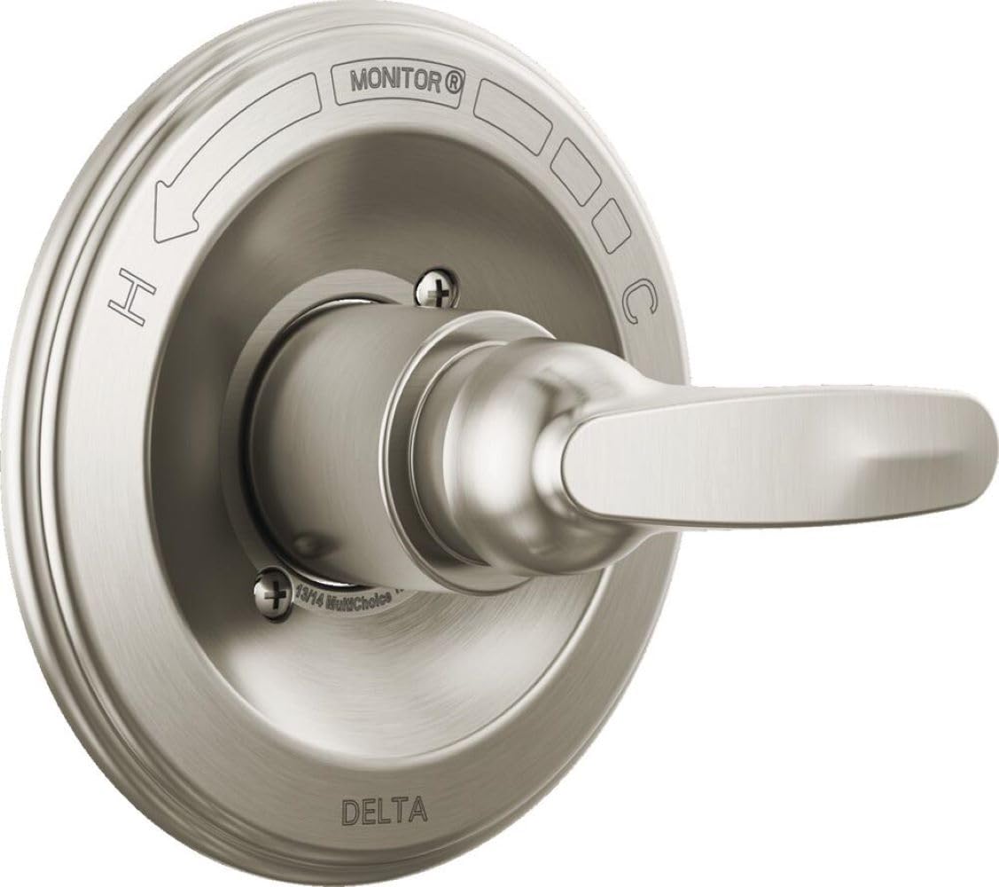 Delta Foundations 13 Series shower trim in stainless with modern aesthetic.