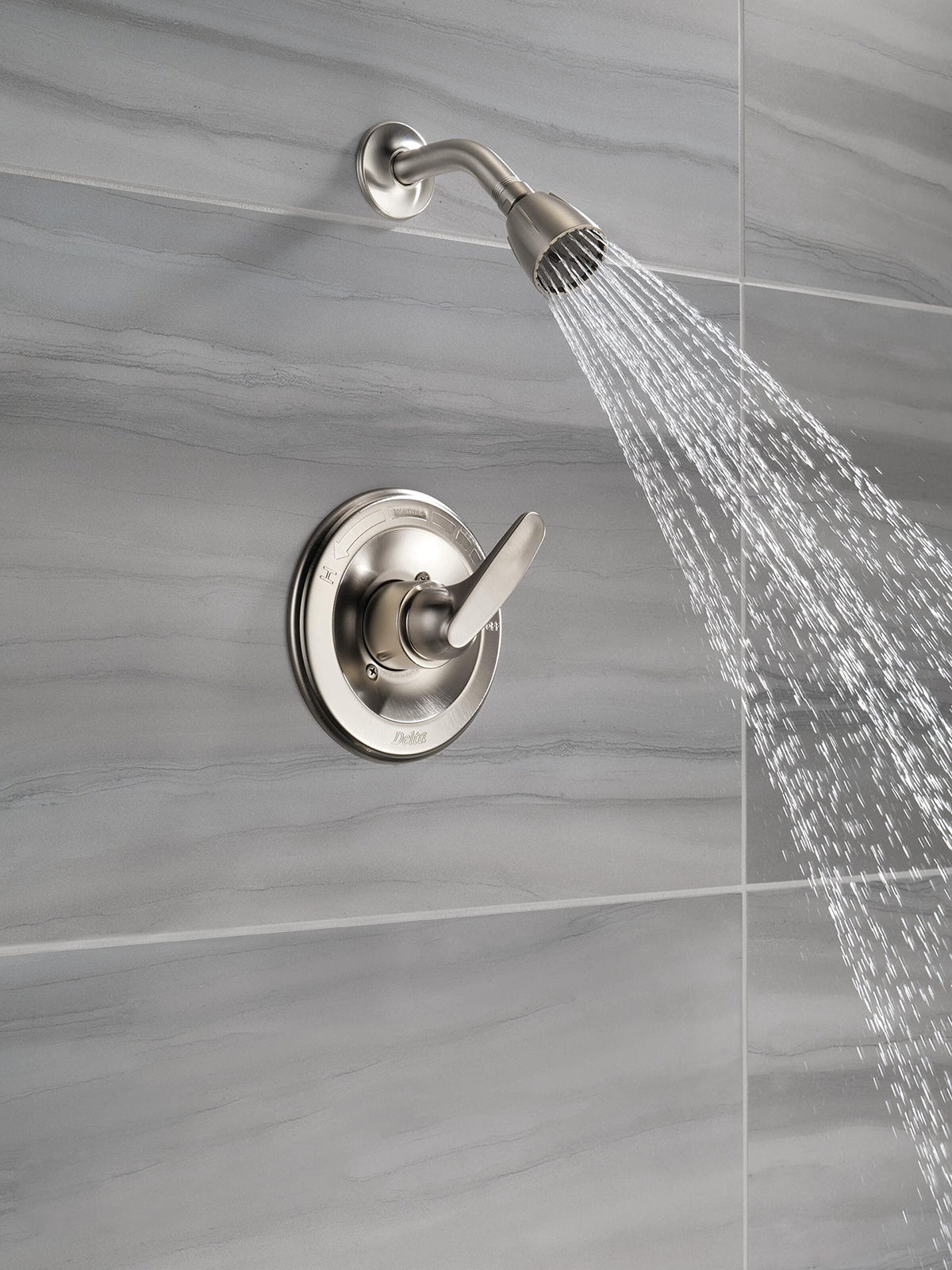 Delta Foundations 13 Series single-spray shower head delivering full-body coverage.