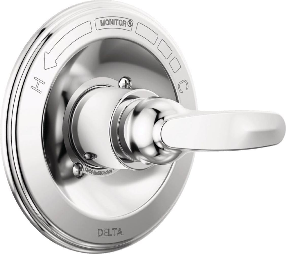 Delta Foundations 13 Series chrome trim with handle for a sleek bathroom upgrade.
