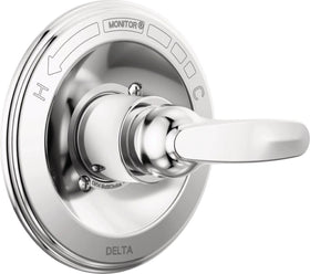 Delta Foundations 13 Series chrome trim with handle for a sleek bathroom upgrade.