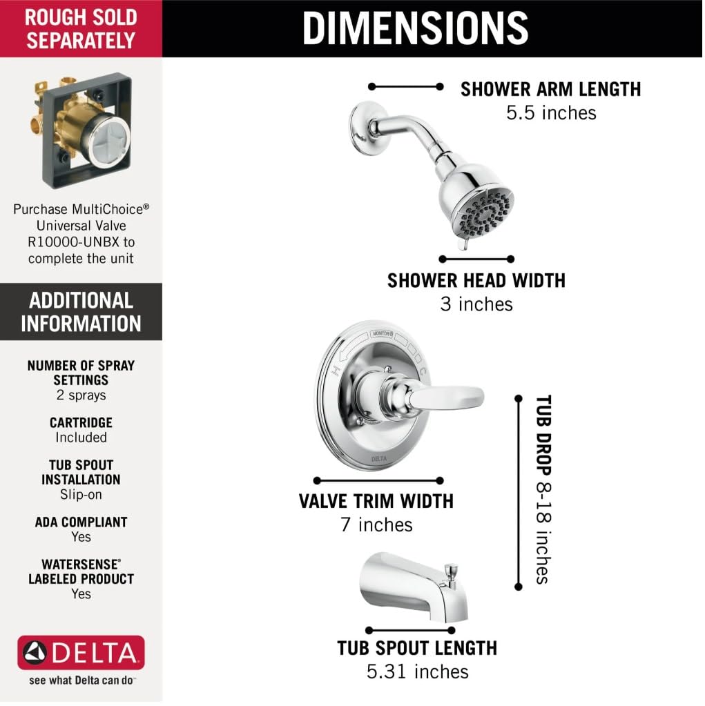 Delta Foundations 13 Series valve trim kit features a sleek chrome finish.
