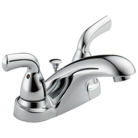 Delta Foundations 4in centerset chrome faucet front view for compact bathroom design