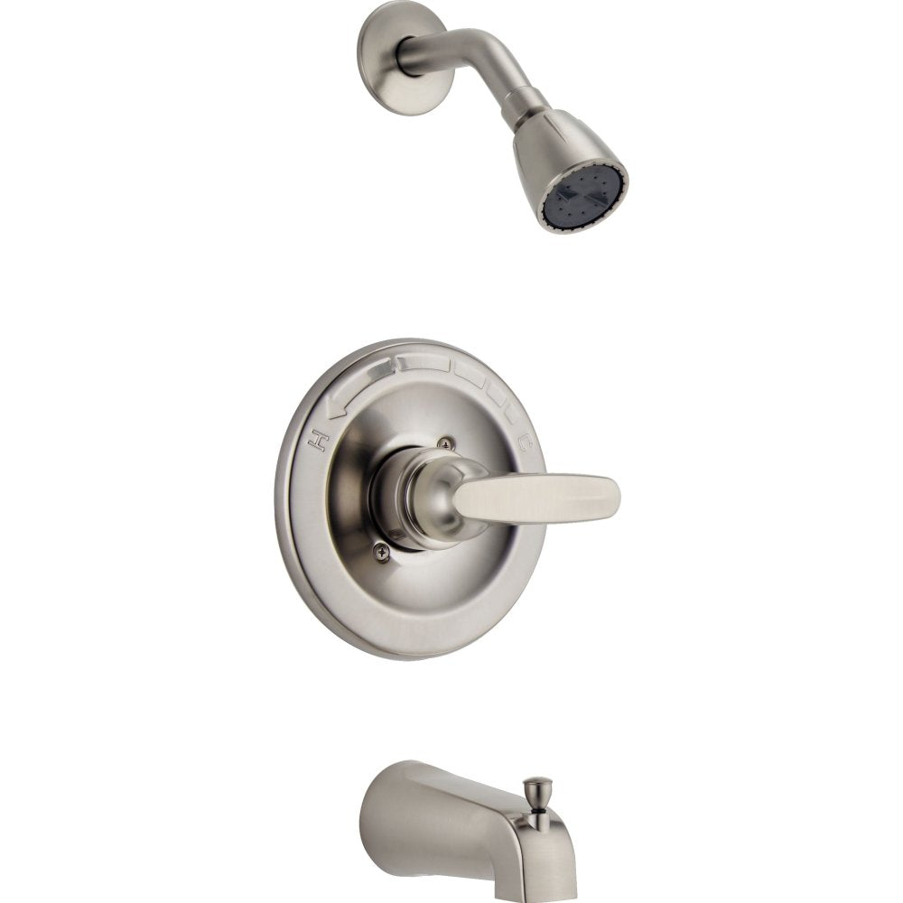Delta Foundations brushed nickel handle trim illustrating easy operation and cohesive styling.