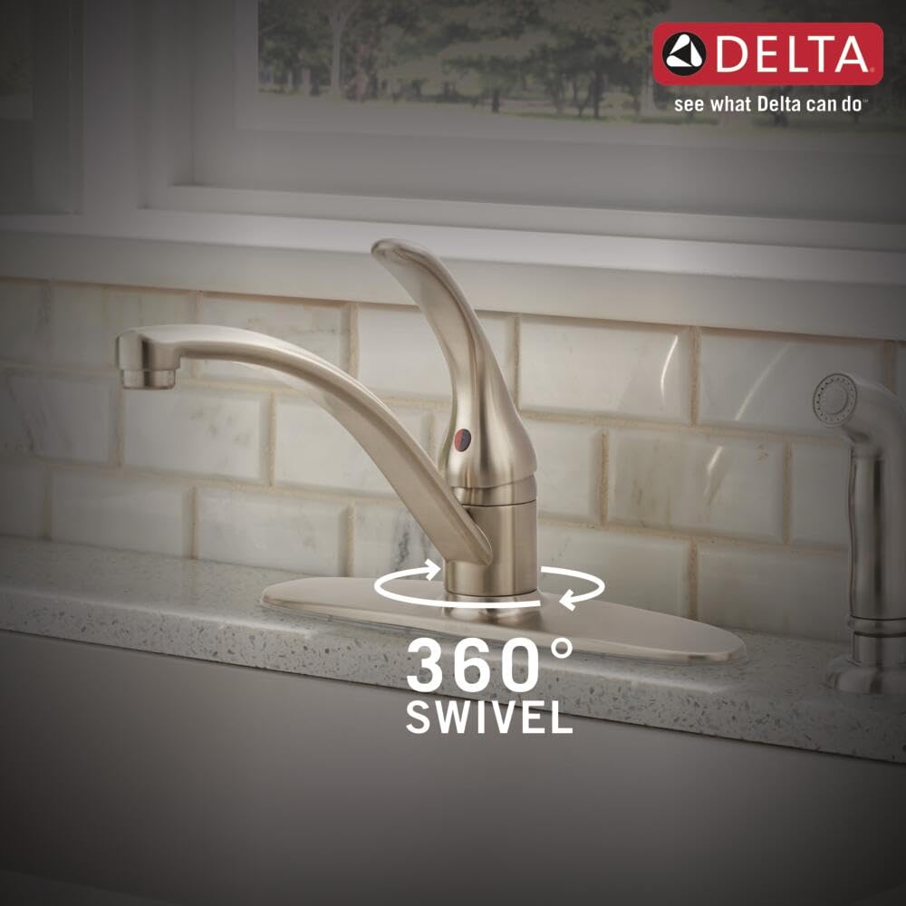 Delta Foundations brushed nickel faucet four-hole installation demonstrating secure, leak-resistant mounting.