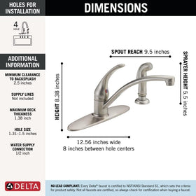 Delta Foundations brushed nickel faucet handle detail highlighting smooth operation and reliability.