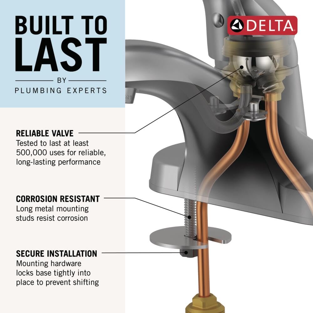 Delta Foundations Centerset chrome drain assembly with metal push-pop in action.