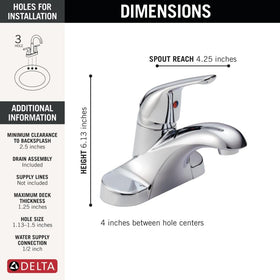 Delta Foundations Centerset chrome faucet mounting hardware ready for quick installation.