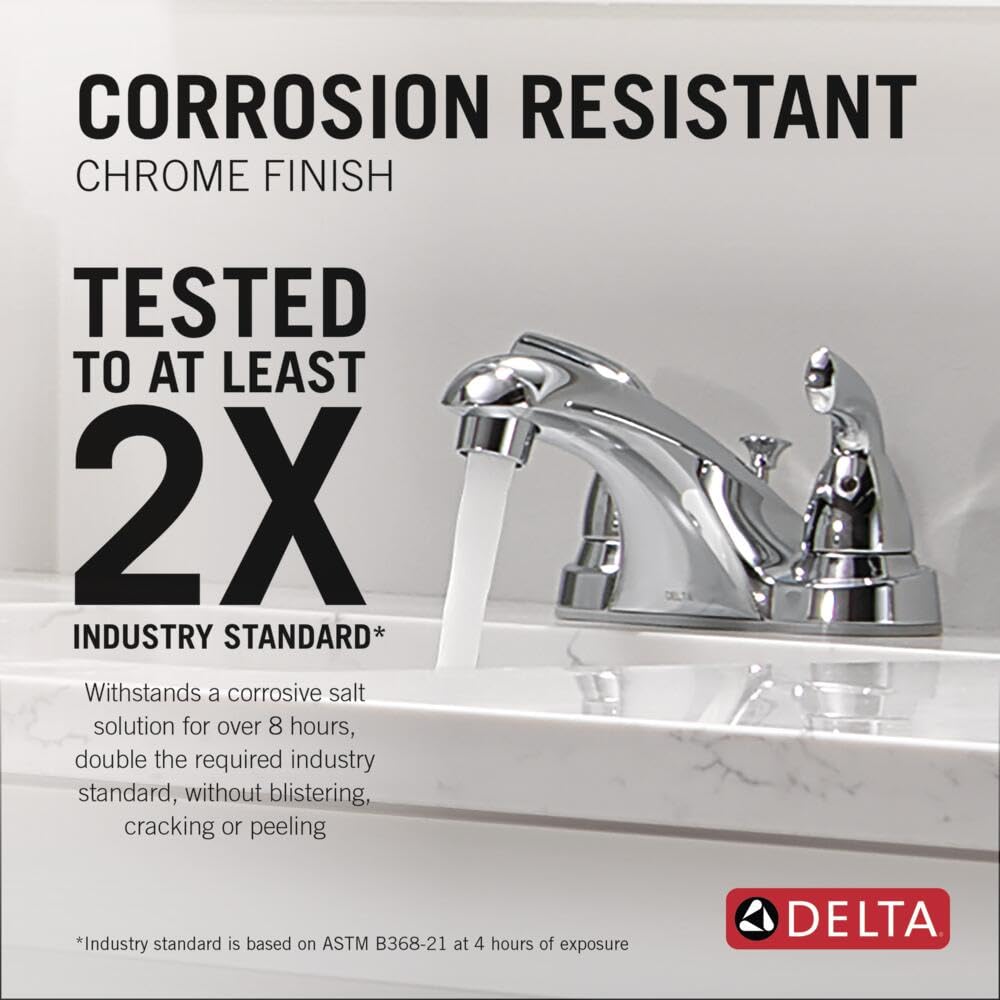 Delta Foundations chrome faucet lever close-up showing easy-to-grip operation