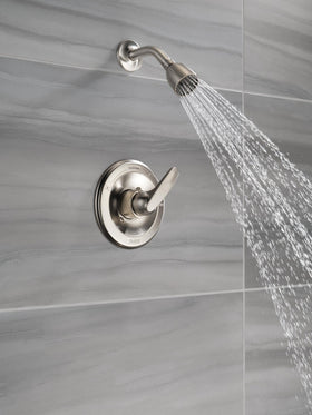 Delta Foundations easy-clean spray holes in chrome simplify mineral buildup removal.