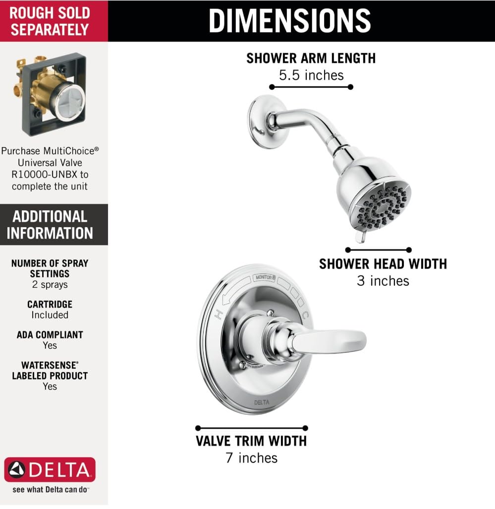Delta Foundations Multichoice rough-in valve compatibility in chrome supports future upgrades.