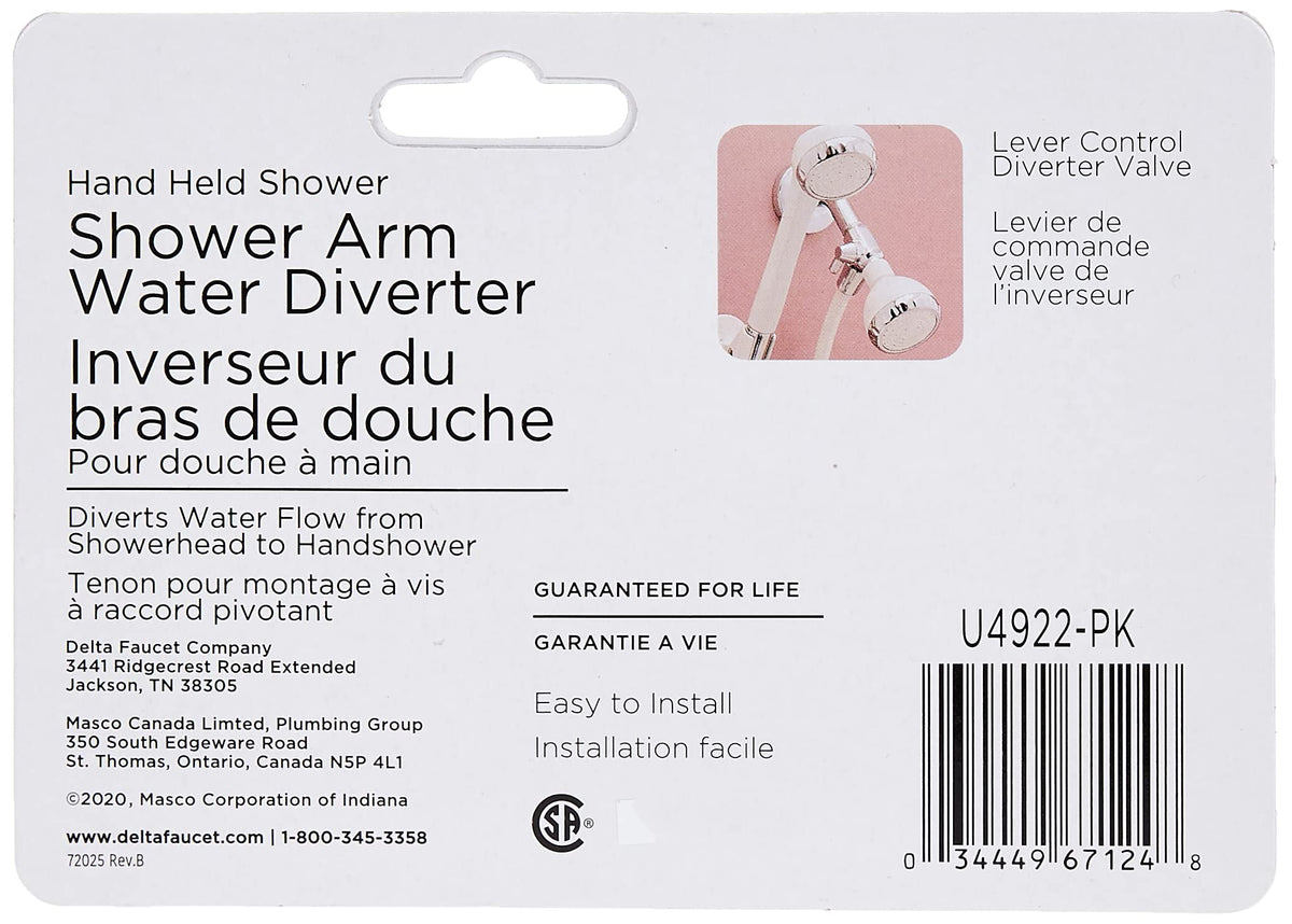 Delta hand shower diverter lever in chrome enables simple flow control