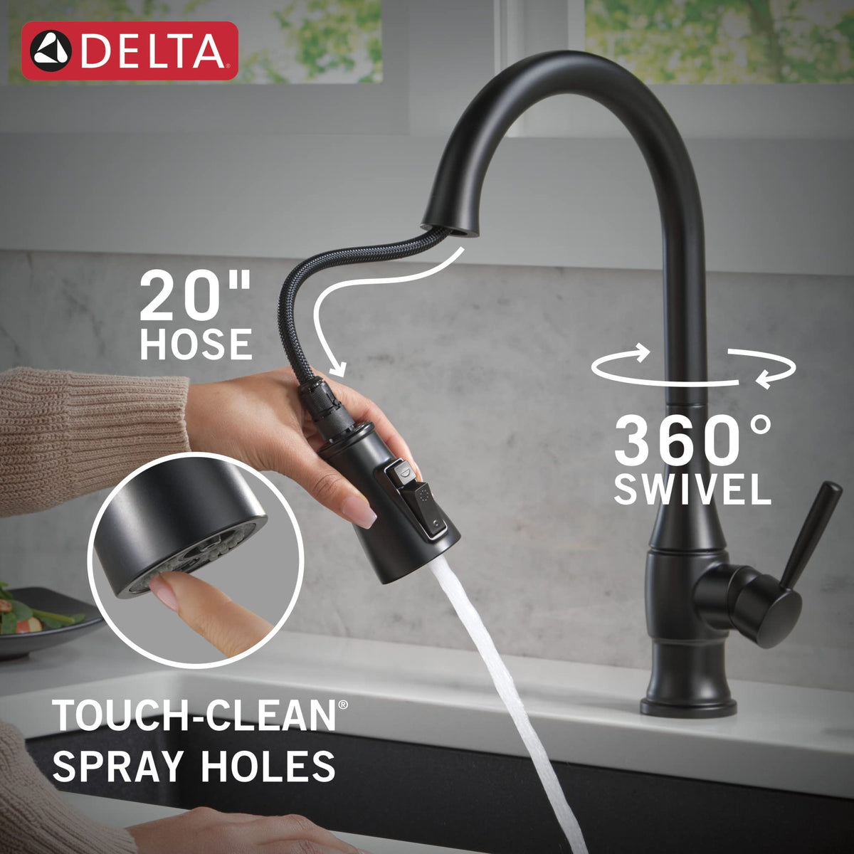 Delta Hazelwood Diamond Seal detail highlights durable, leak-resistant technology.