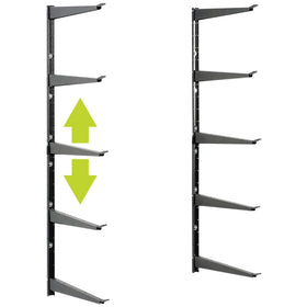 Delta heavy-duty lumber storage rack side view showing sturdy frame and wall mounting