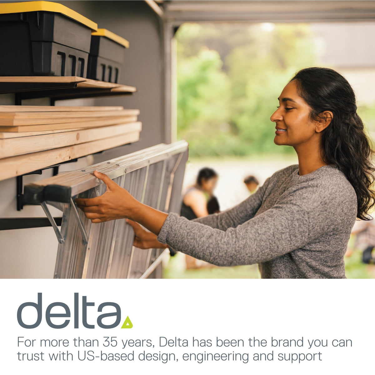Delta wall-mounted rack mounts to studs, freeing floor space