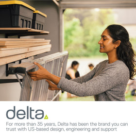 Delta wall-mounted rack mounts to studs, freeing floor space